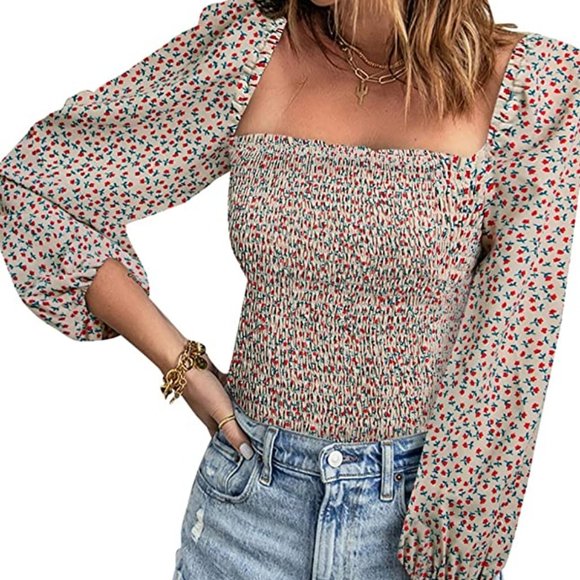 Boohoo Puff Sleeve Mock Neck Top Women Puff Long Sleeve Square